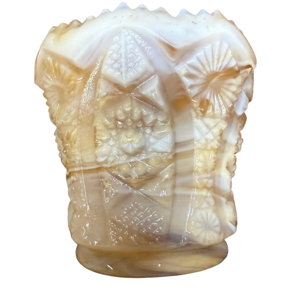Vintage Imperial Caramel Slag Glass Toothpick Holder hairline crack